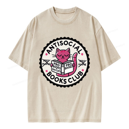 Pagewings Antisocial Books Club Unisex Washed T-shirt