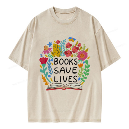 Pagewings Books Save Lives Unisex Washed T-shirt