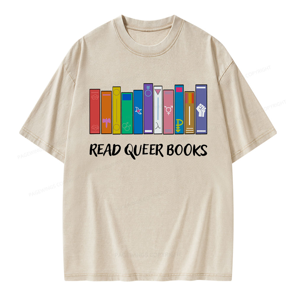Pagewings Read Queer Books Unisex Washed T-shirt