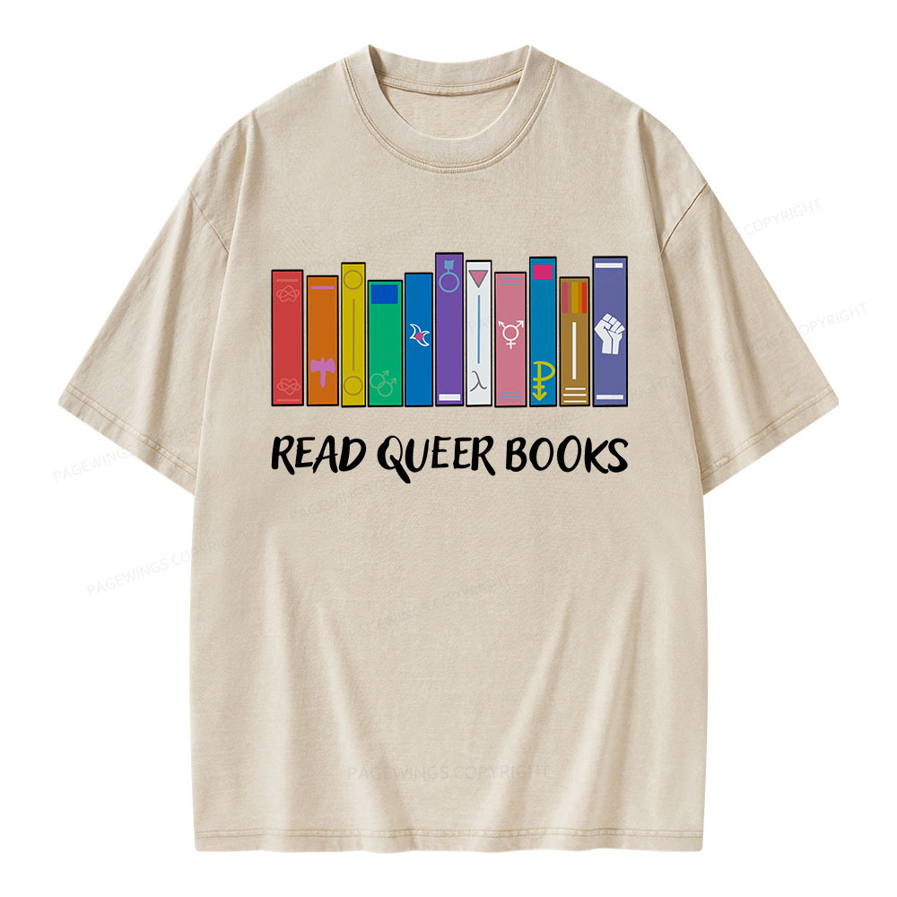 Pagewings Read Queer Books Unisex Washed T-shirt