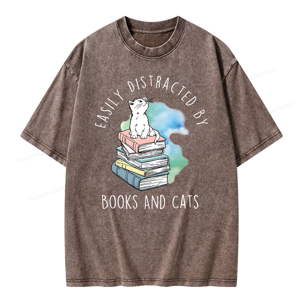 Pagewings Cute Cat On Top Book Stock Unisex Washed T-shirt