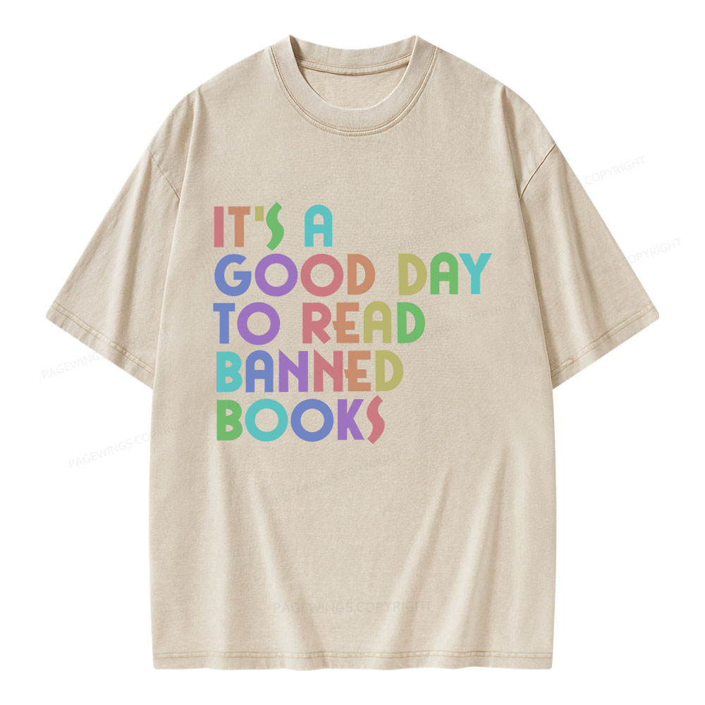 Pagewings It's A Good Day To Read Banned Books Unisex Washed T-shirt