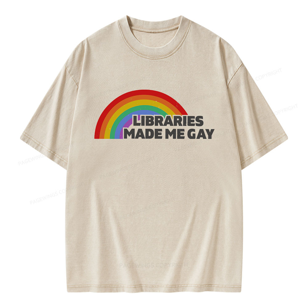 Pagewings Libraries Made Me Gay Unisex Washed T-shirt