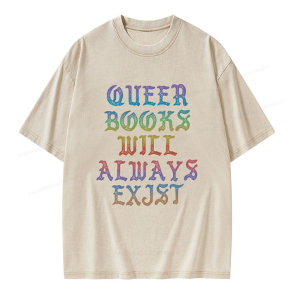 Pagewings Queer Books Will Always Exist Unisex Washed T-shirt