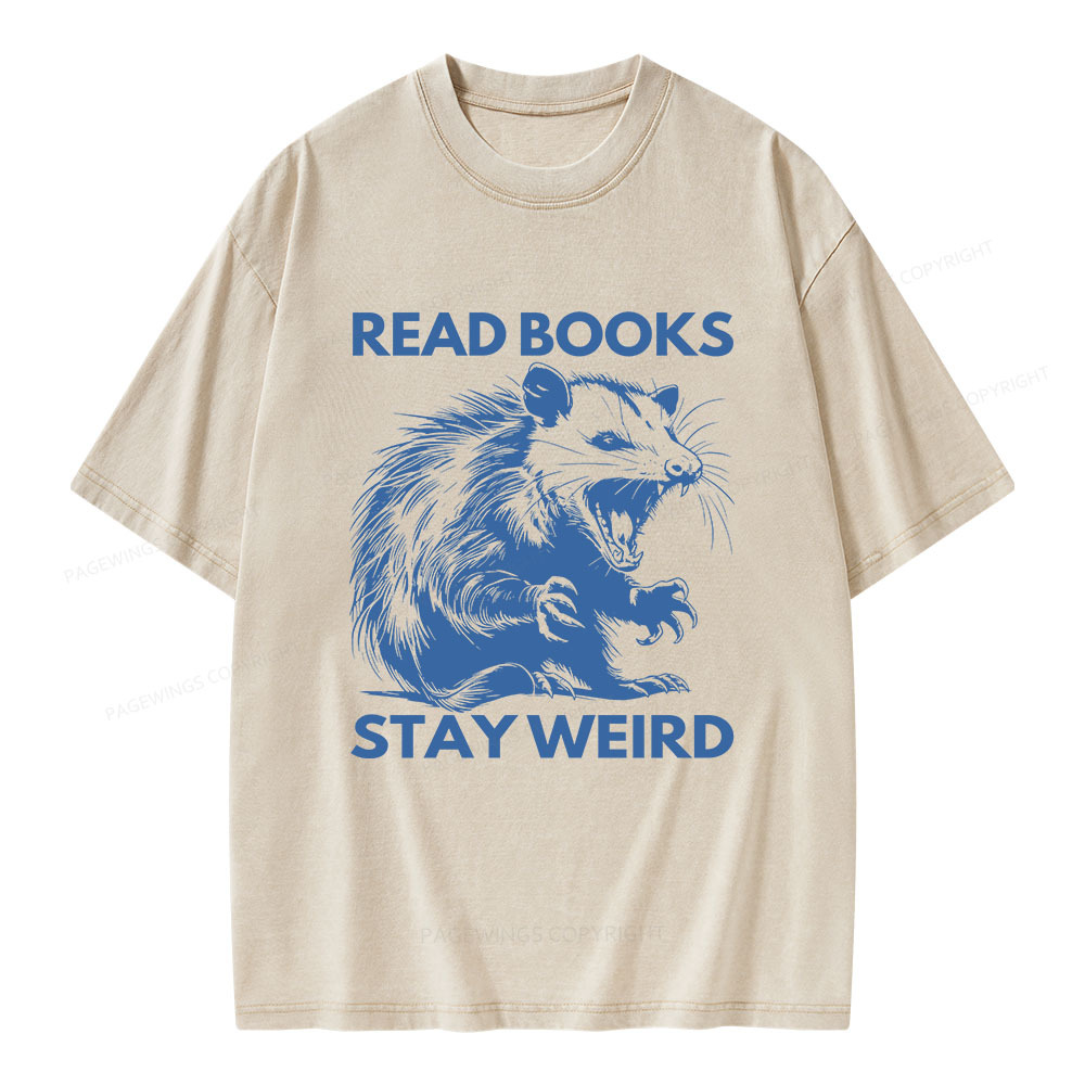 Pagewings Read Books Stay Weird Unisex Washed T-shirt