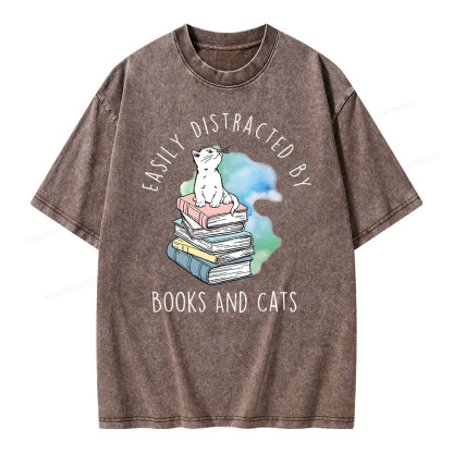 Pagewings Cute Cat On Top Book Stock Unisex Washed T-shirt