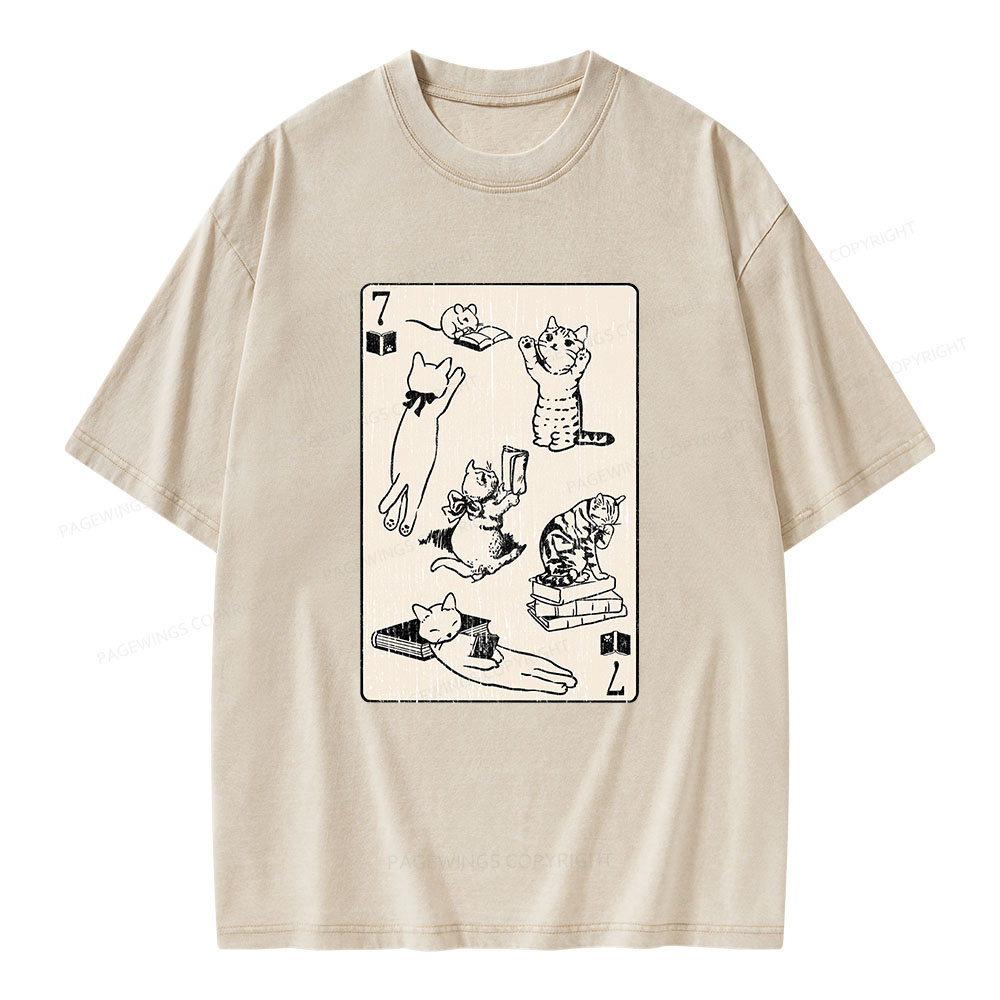 Pagewings Cats And Mouse Live In Peace With Books Unisex Washed T-shirt