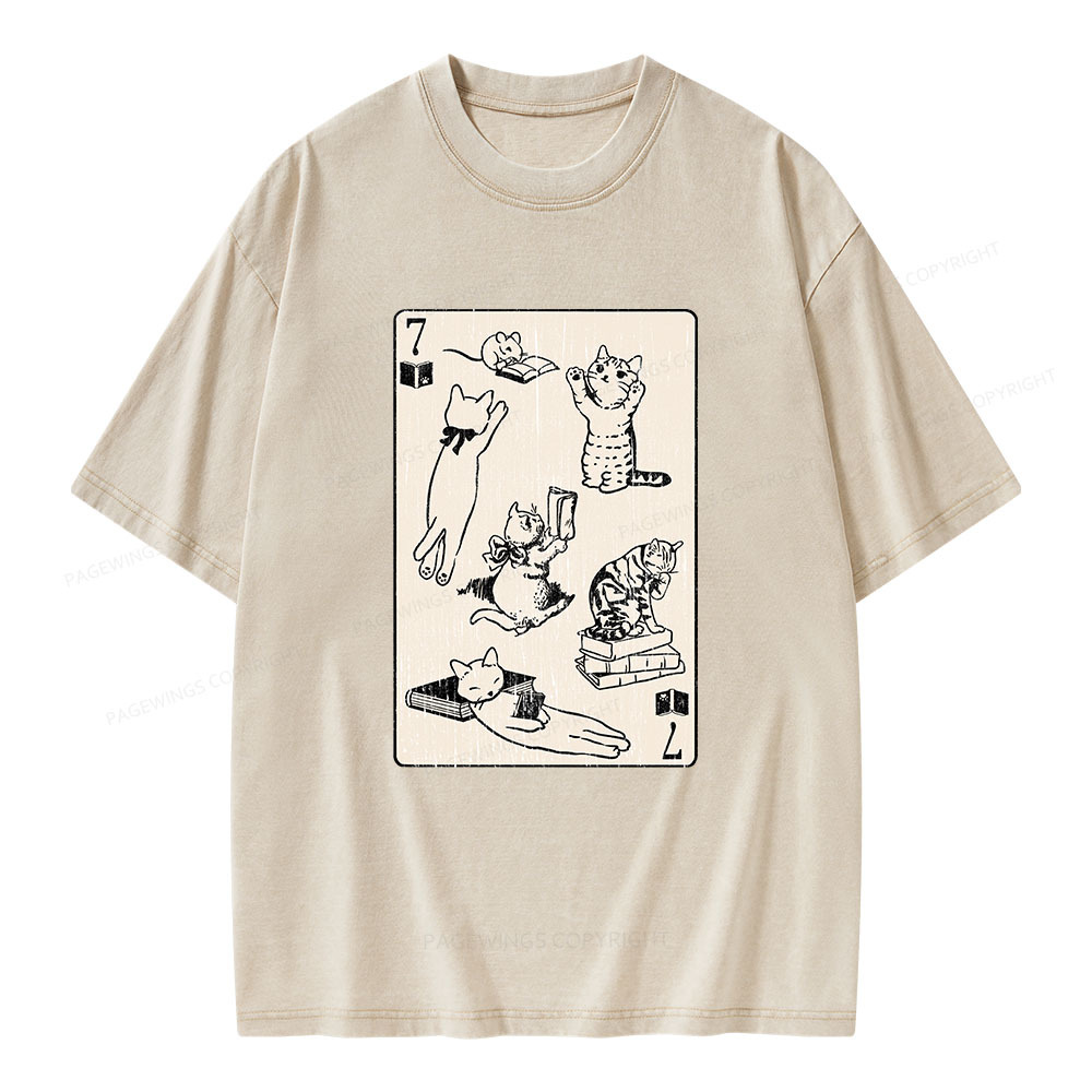 Pagewings Cats And Mouse Live In Peace With Books Unisex Washed T-shirt