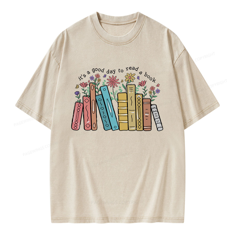 Pagewings It’s A Good Day To Read A Book Unisex Washed T-shirt
