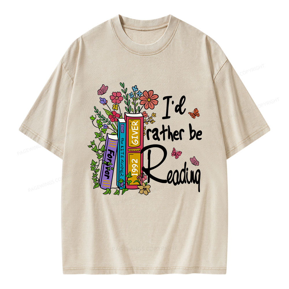 Pagewings I'd Rather Be Reading Unisex Washed T-shirt