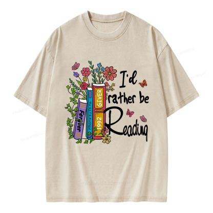 Pagewings I'd Rather Be Reading Unisex Washed T-shirt