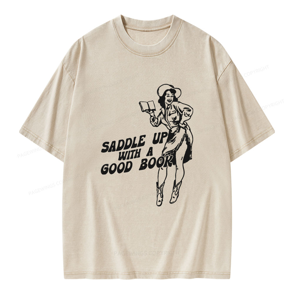 Pagewings Saddle Up With A Good Book Unisex Washed T-shirt