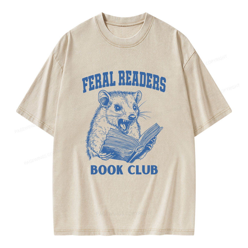 Pagewings Feral Readers Book Club Unisex Washed T-shirt