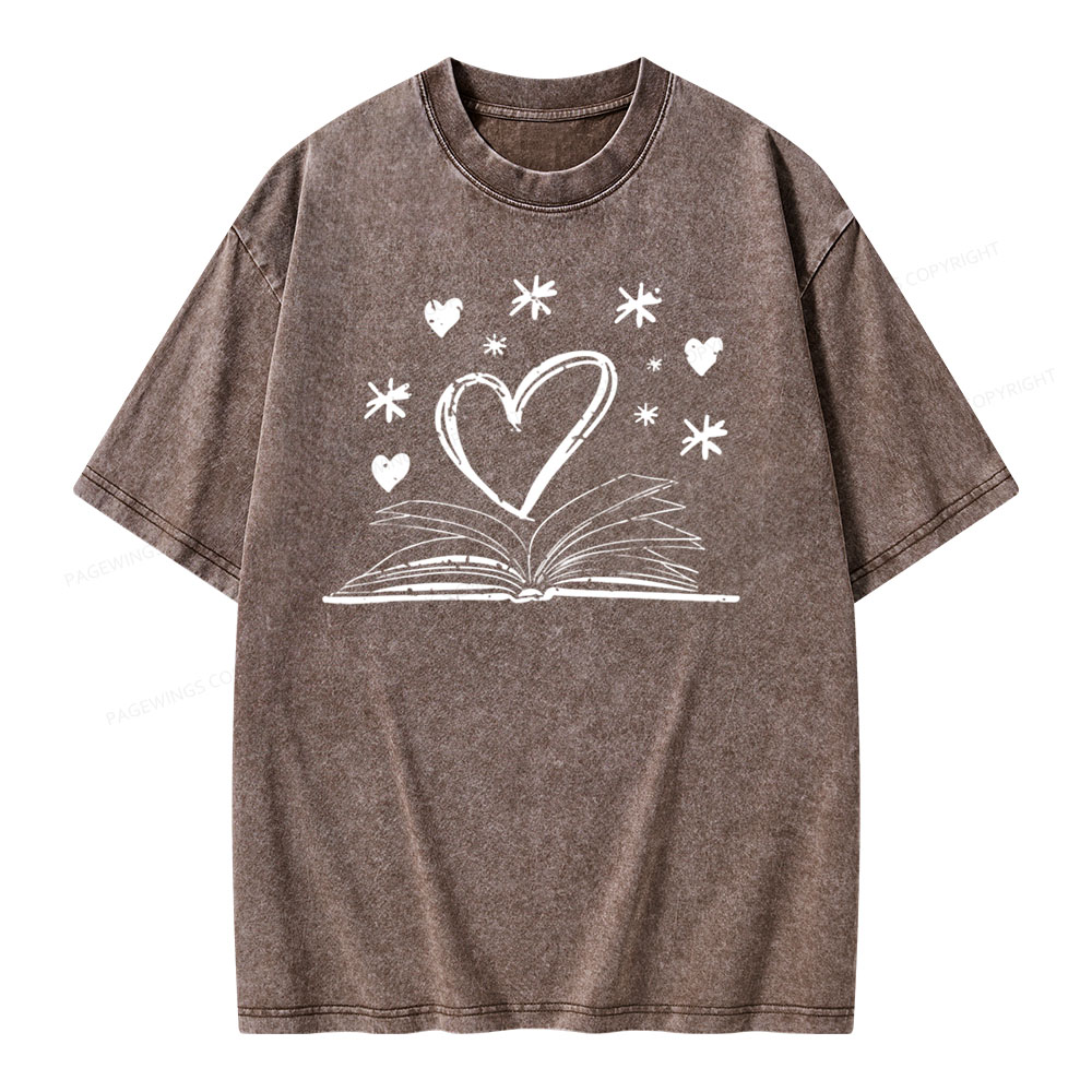 Pagewings Bookworm Librarian Valentines Day Book Unisex Washed T-shirt