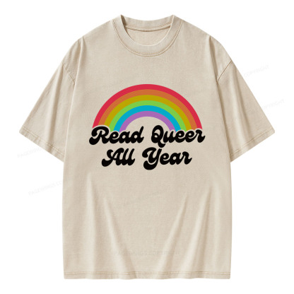Pagewings Read Queer All Year Unisex Washed T-shirt