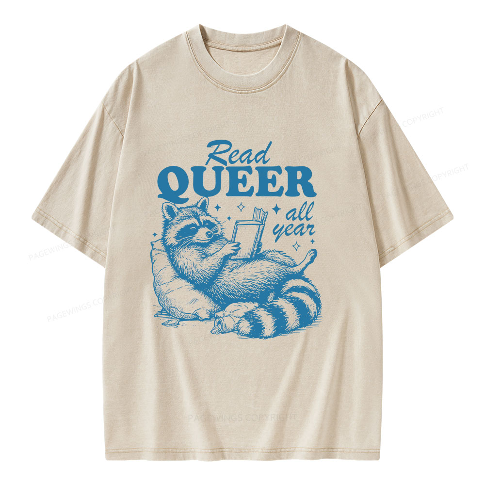 Pagewings Read Queer All Year Unisex Washed T-shirt