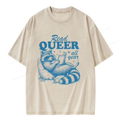 Pagewings Read Queer All Year Unisex Washed T-shirt
