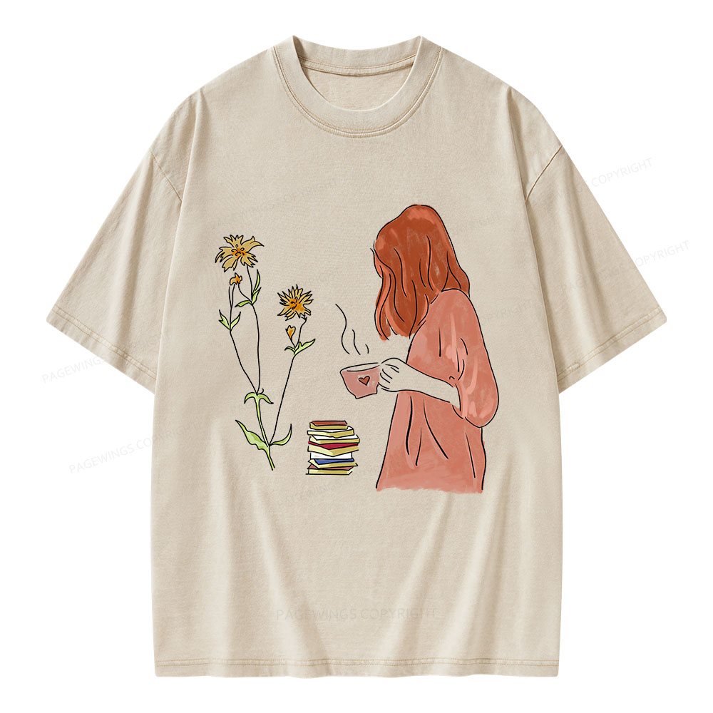Pagewings Peaceful Moments With Books And Tea Unisex Washed T-shirt