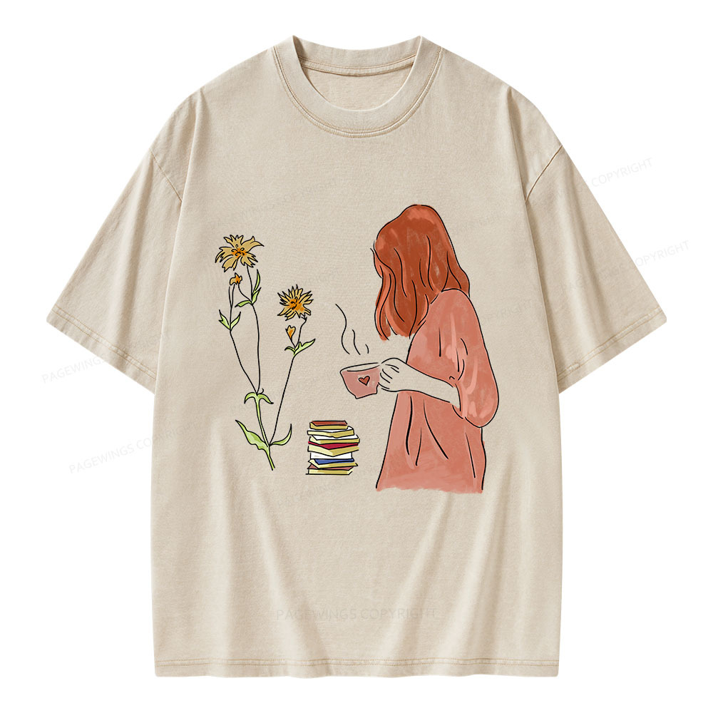 Pagewings Peaceful Moments With Books And Tea Unisex Washed T-shirt