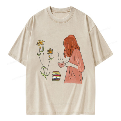 Pagewings Peaceful Moments With Books And Tea Unisex Washed T-shirt