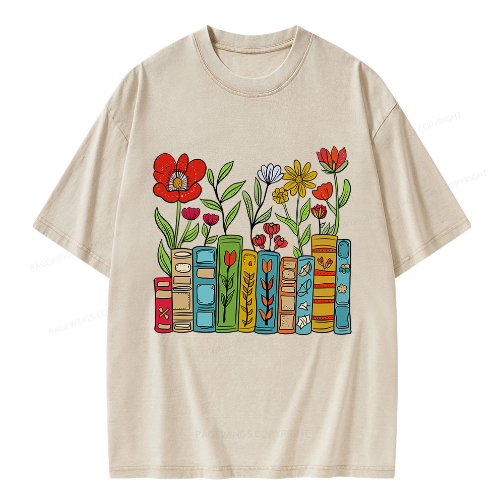 Pagewings Books Blooming Like Flowers In The Mind Unisex Washed T-shirt