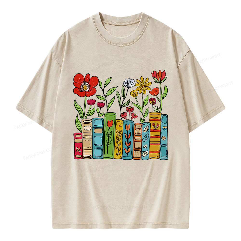 Pagewings Books Blooming Like Flowers In The Mind Unisex Washed T-shirt