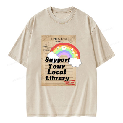 Pagewings Support Your Local Library Unisex Washed T-shirt