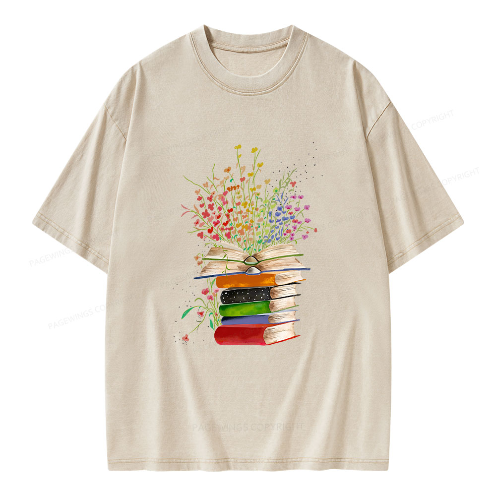 Pagewings Books Bloom With Knowledge Unisex Washed T-shirt