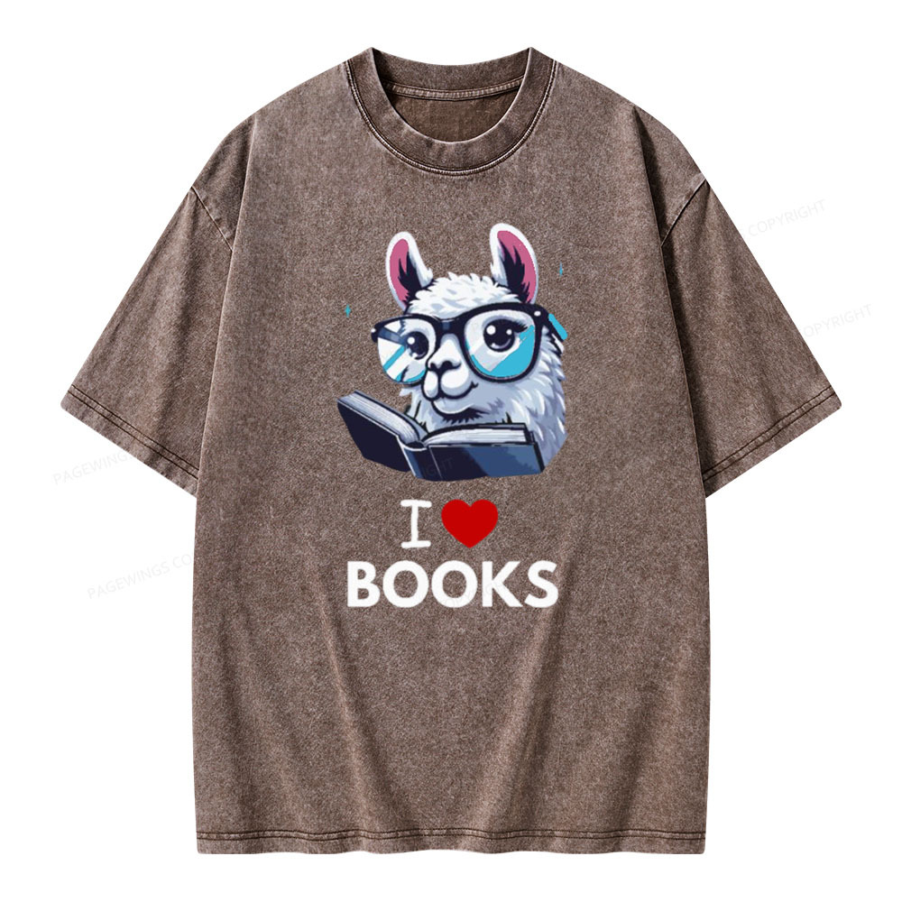 Pagewings  love Books Lama Reading Gift on Women’s Unisex Washed T-shirt