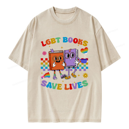 Pagewings Lgbt Book Lives Library Unisex Washed T-shirt