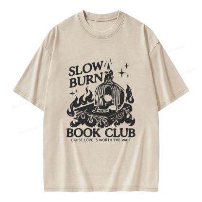 Pagewings Slow Burn Book Club Unisex Washed T-shirt