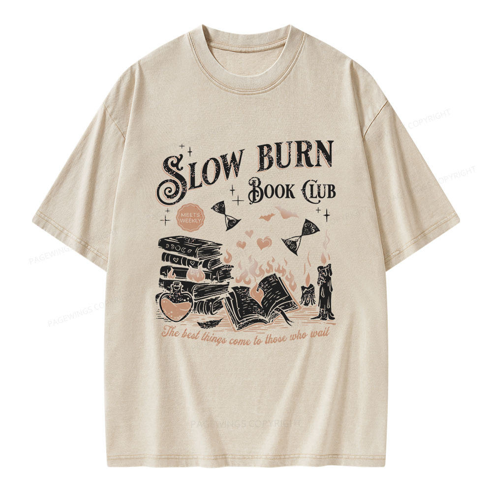 Pagewings Slow Burn Book Club Unisex Washed T-shirt