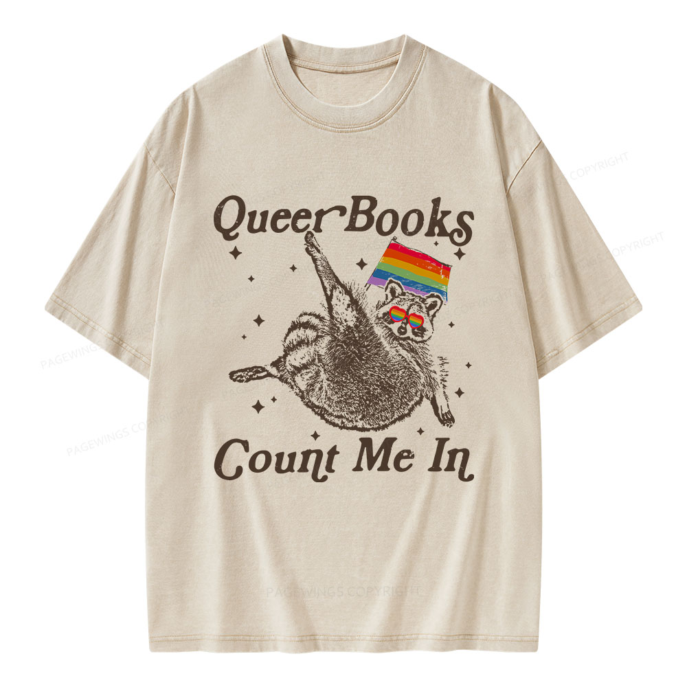 Pagewings Queer Books Count Me In Unisex Washed T-shirt