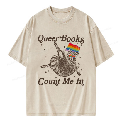 Pagewings Queer Books Count Me In Unisex Washed T-shirt