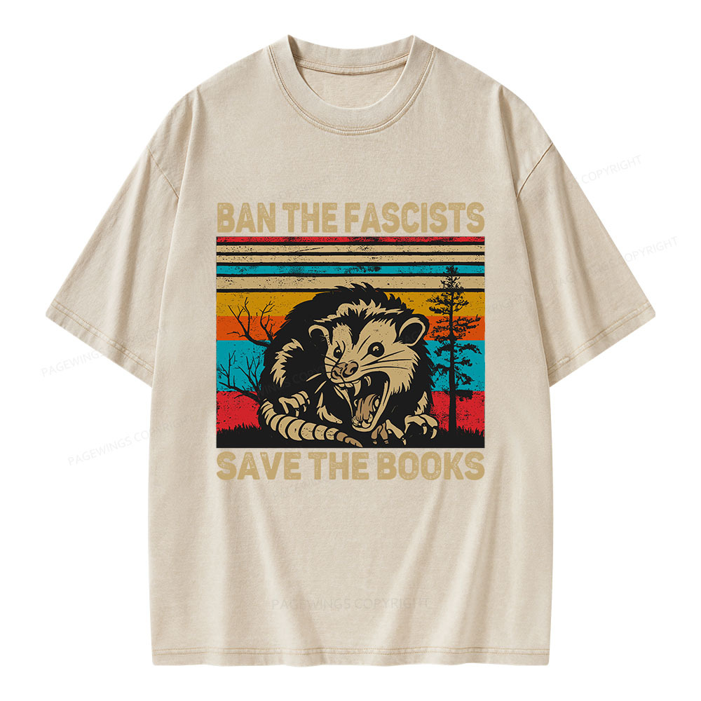 Pagewings Ban The Fascists  Save The Books  Unisex Washed T-shirt