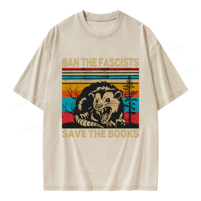 Pagewings Ban The Fascists  Save The Books  Unisex Washed T-shirt