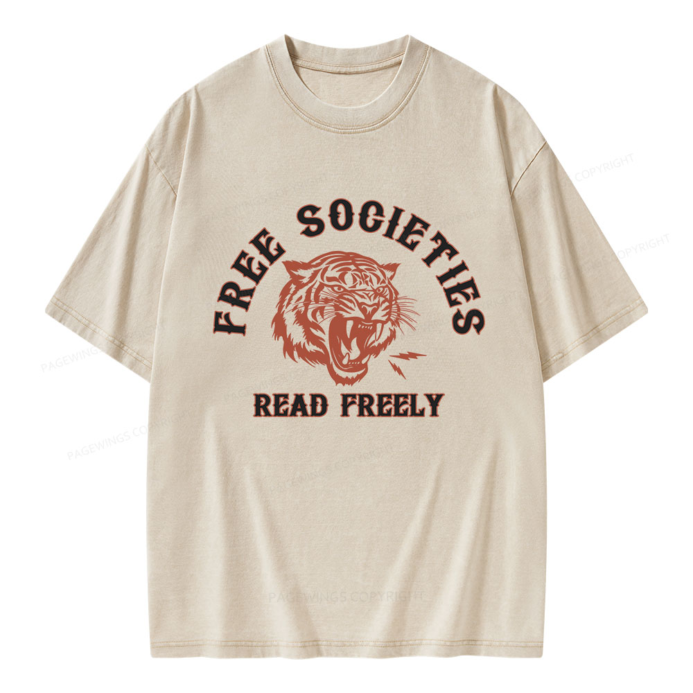 Pagewings Free Societies Read Freely Unisex Washed T-shirt