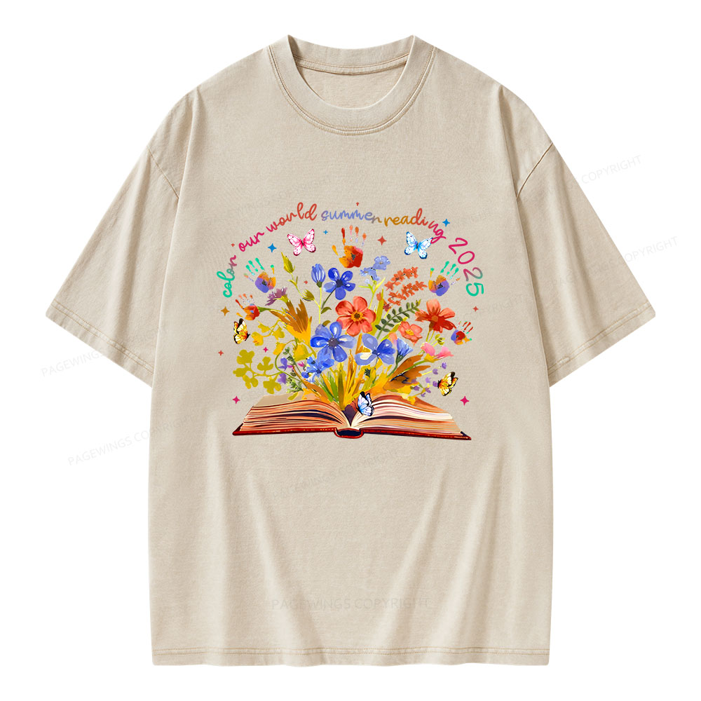Pagewings Color Our World Summer Reading 2025 Unisex Washed T-shirt