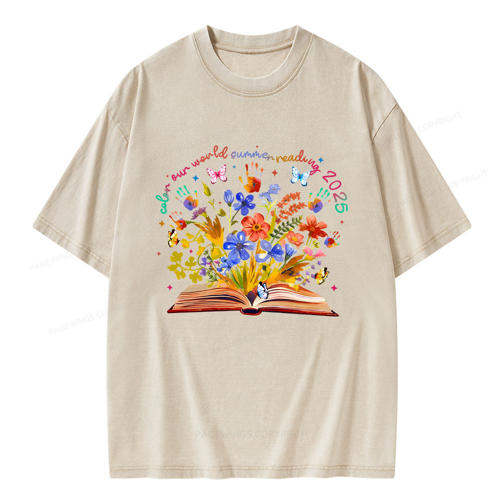 Pagewings Color Our World Summer Reading 2025 Unisex Washed T-shirt