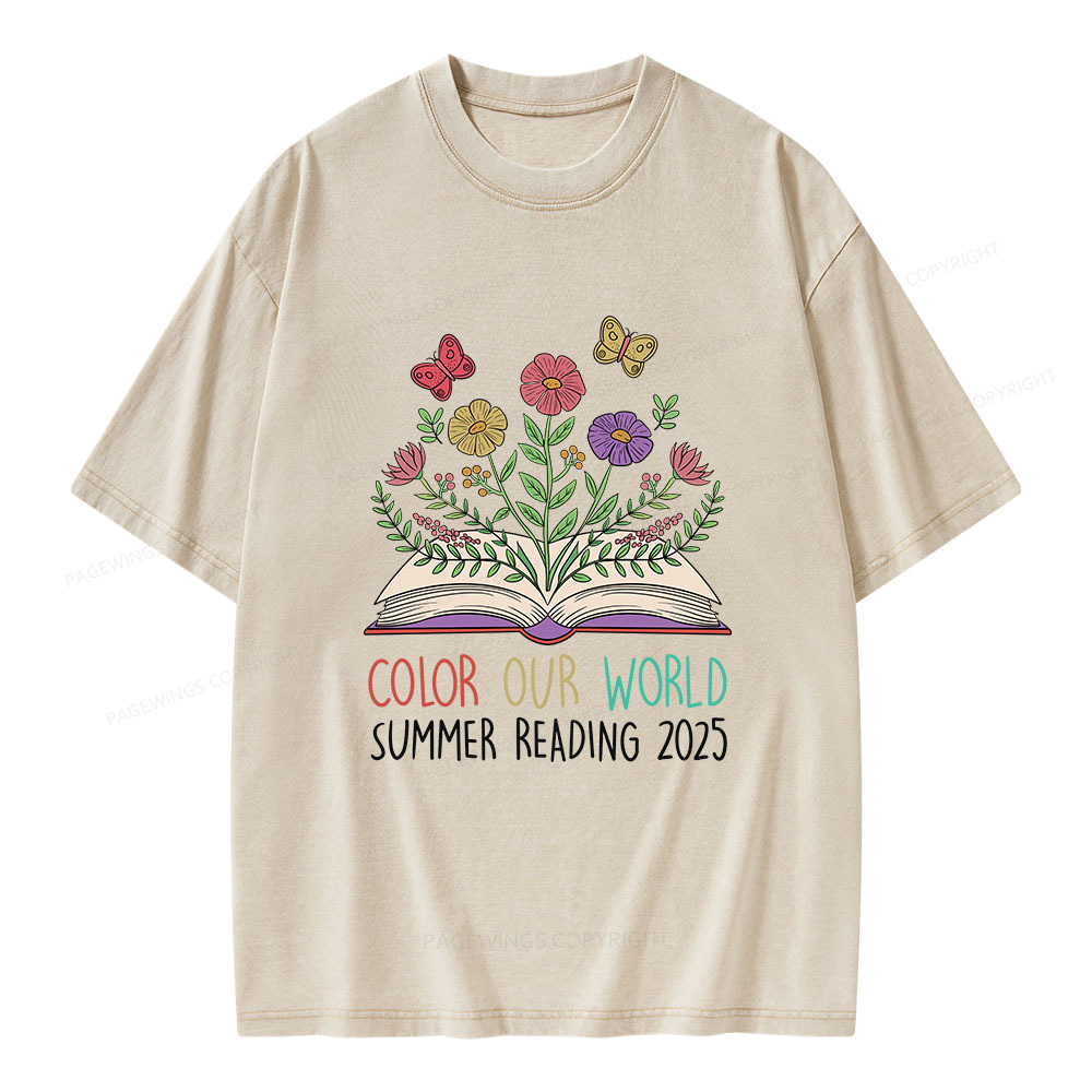 Pagewings Color Our World Summer Reading 2025 Unisex Washed T-shirt