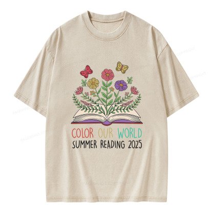 Pagewings Color Our World Summer Reading 2025 Unisex Washed T-shirt