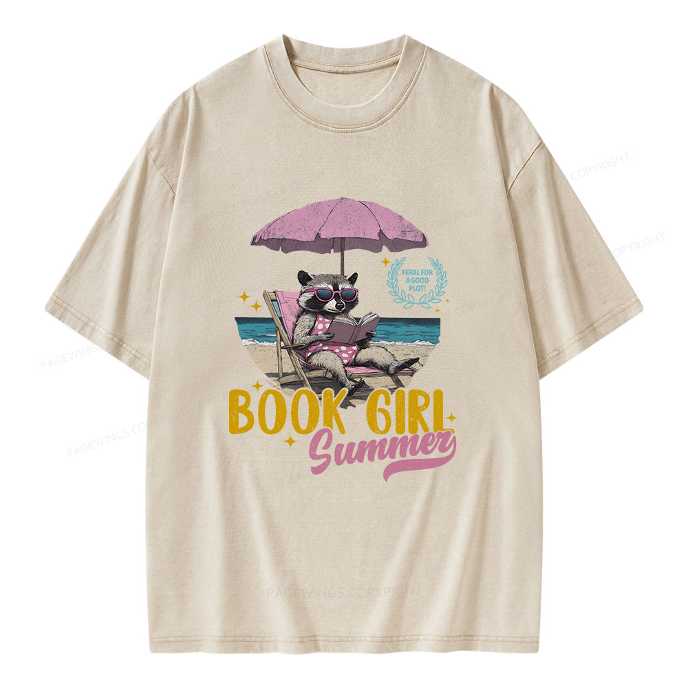 Pagewings Book Girl Summer Unisex Washed T-shirt