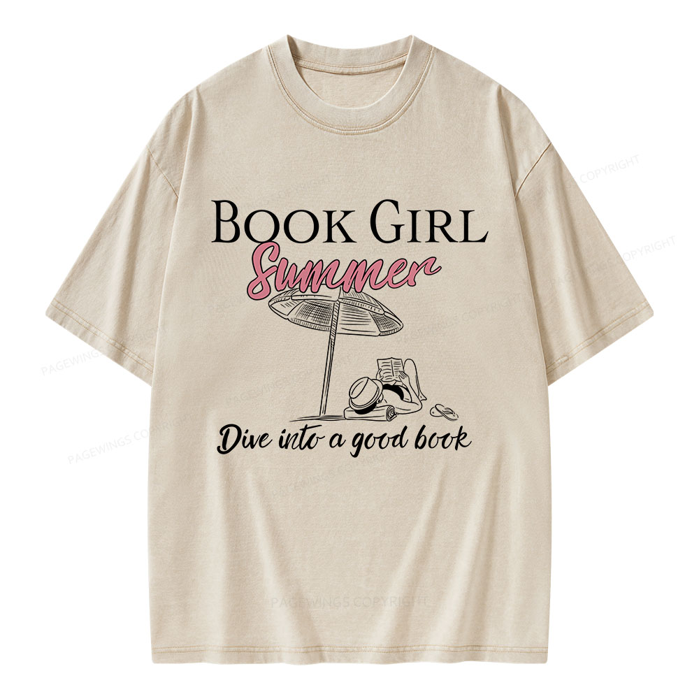 Pagewings Book Girl Summer Unisex Washed T-shirt