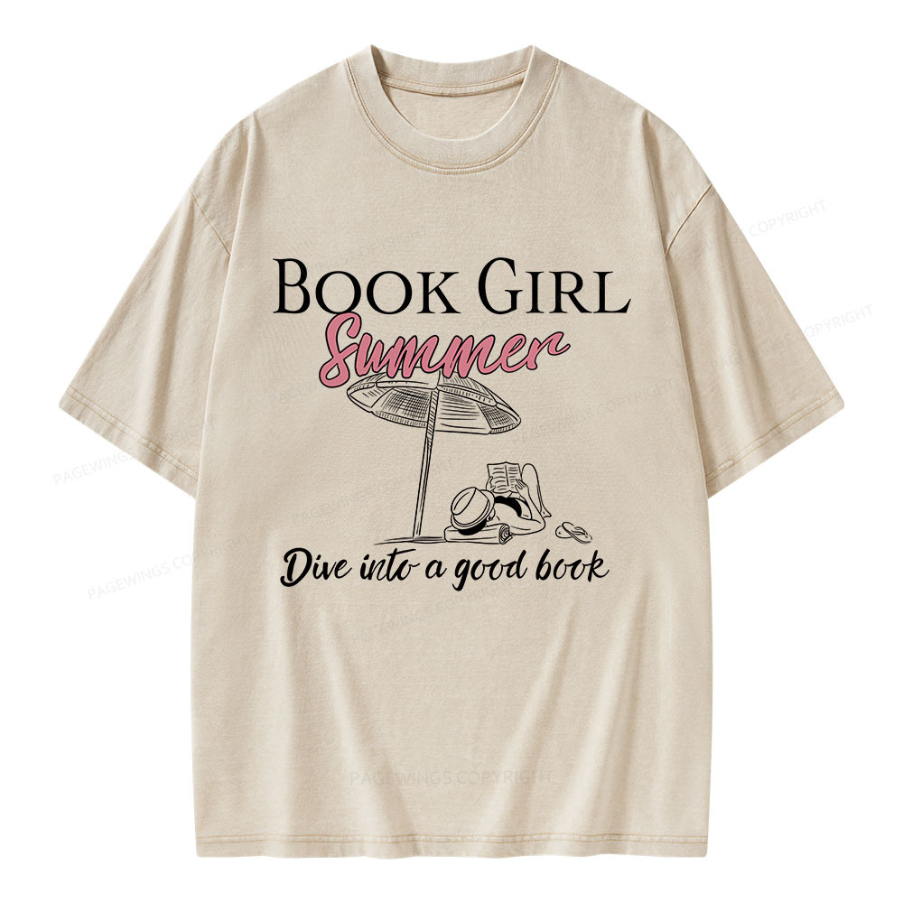 Pagewings Book Girl Summer Unisex Washed T-shirt