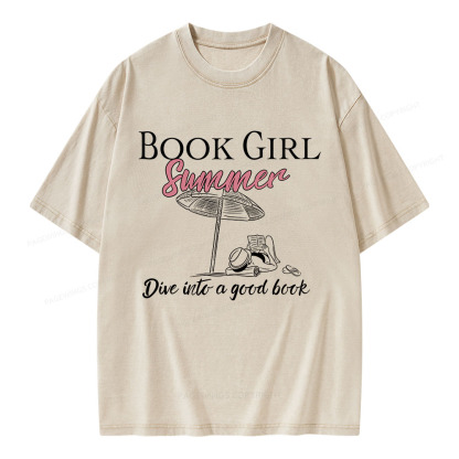 Pagewings Book Girl Summer Unisex Washed T-shirt