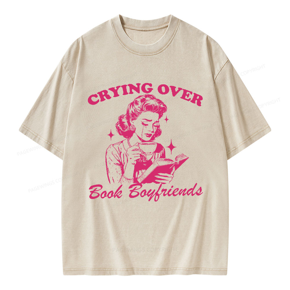 Pagewings Crying Over Book Boyfriends  Unisex Washed T-shirt
