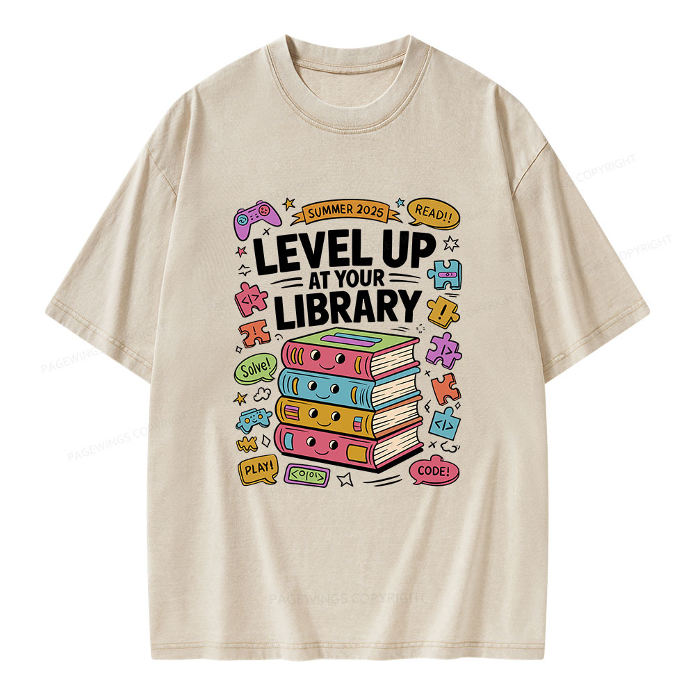 Pagewings Level Up at Your Library Summer 2025 Unisex Washed T-shirt
