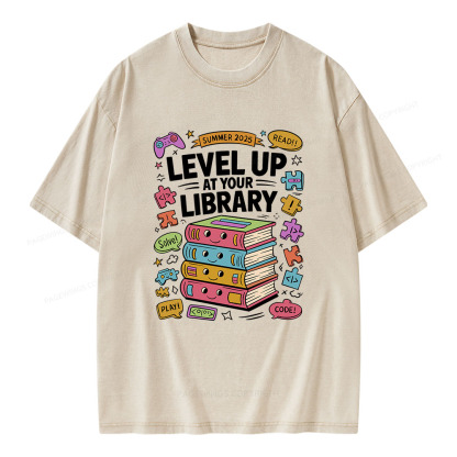 Pagewings Level Up at Your Library Summer 2025 Unisex Washed T-shirt