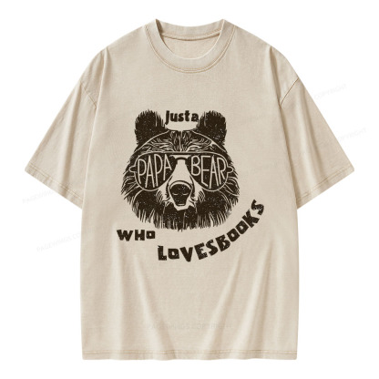 Pagewings Just A Papa Bear Who Loves Books Unisex Washed T-shirt