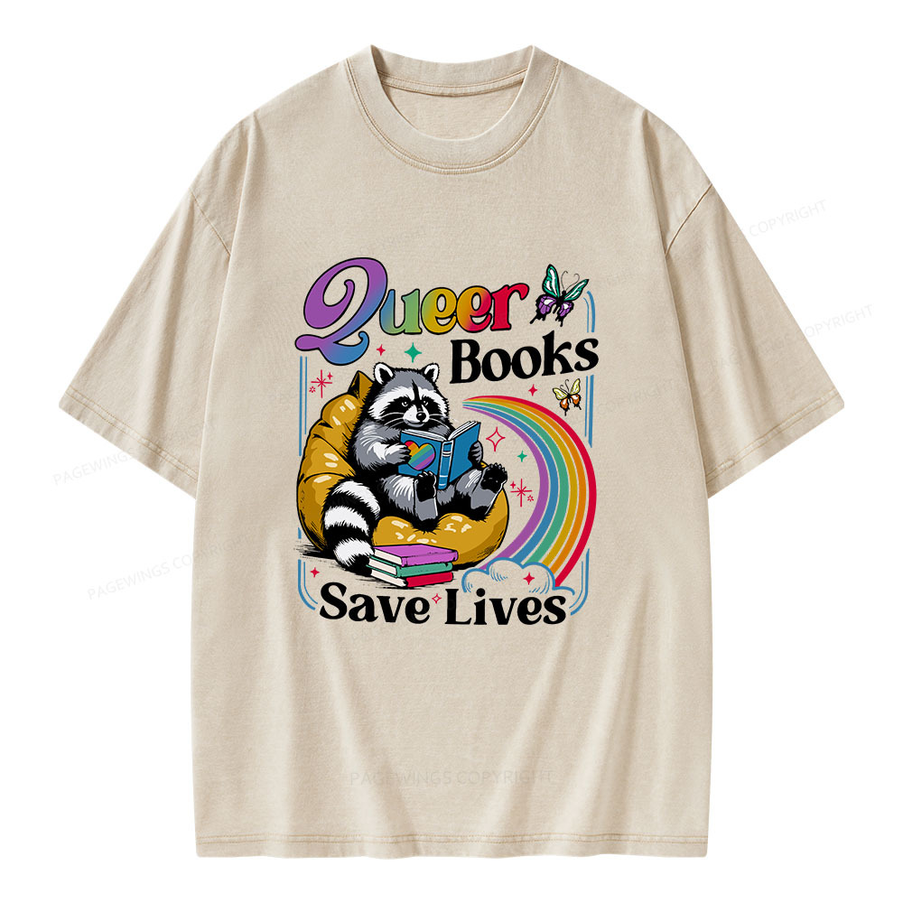 Pagewings Queer Books Save Lives Unisex Washed T-shirt